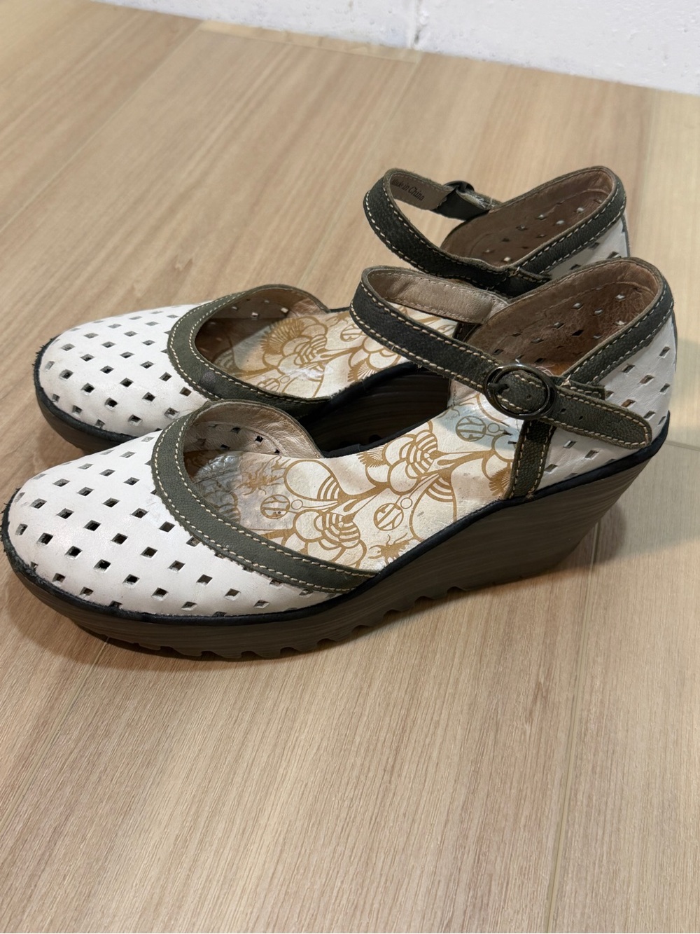 Fly London Yven Perforated Wedge Sandal—Size 40 EU